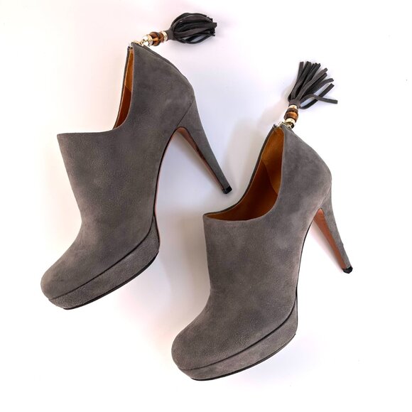Authentic GUCCI Grey Suede Bamboo Tassel Booties - Size 8.5 - Picture 6 of 13